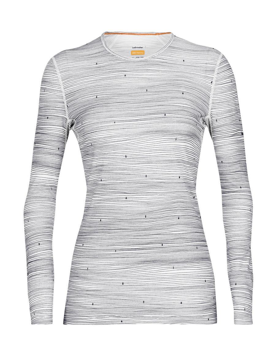 Women's Icebreaker Merino 200 Oasis Long Sleeve Crewe Ski Tracks Base Layers Snow / Midnight Navy | CA 1125OKIR